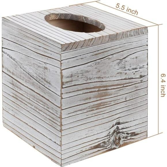Wood square tissue box cover set of 2 decorative holder for bathroom bedroom off - Picture 5 of 8